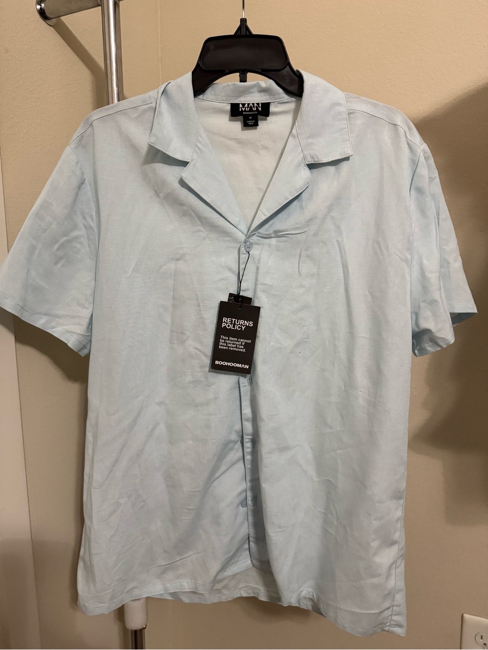 BoohooMAN Linen Pale Blue Short and Shirt
